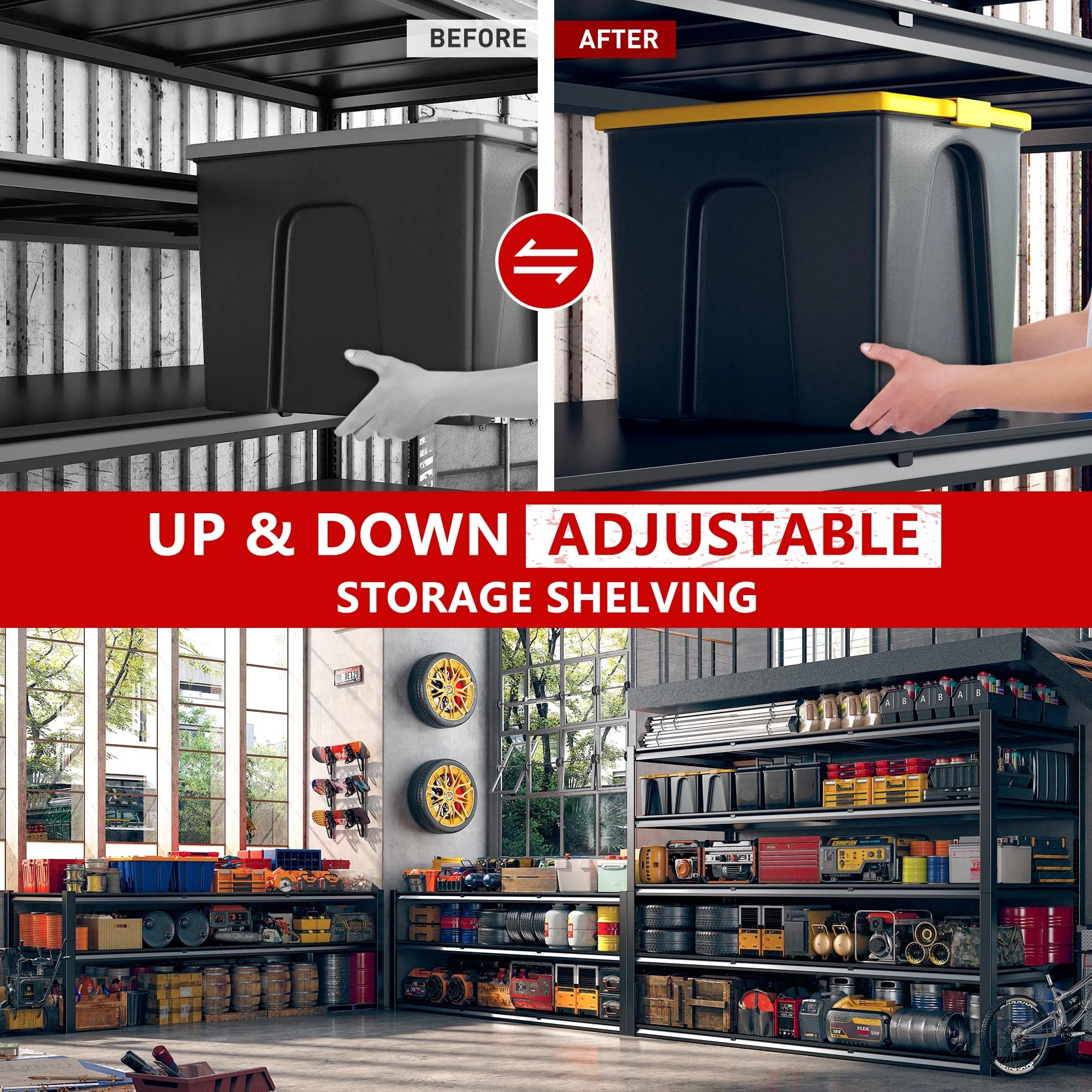 REIBII 60" W Garage Shelving 3000LBS Heavy Duty Storage Shelves Adjustable 5 Tier Metal Storage Rack,60" W x 24" D x 72" H - Image 3
