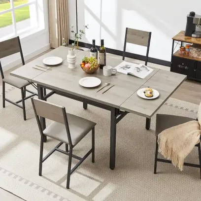 Contemporary Industrial 63.2" Extendable Dining Table with Drop Leaf, Accommodates 6