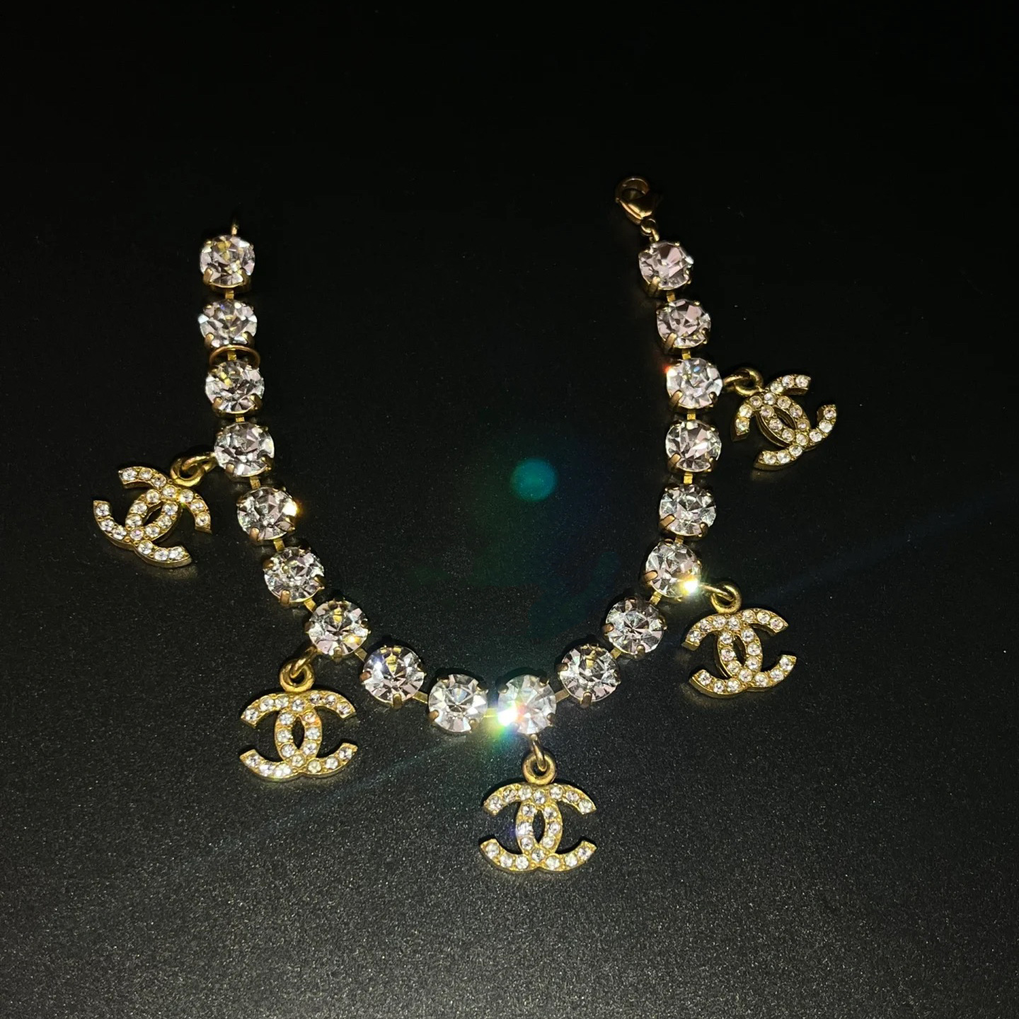 Chanel Full Diamond Prong Rhinestone Bracelet Necklace - Original Replica Club