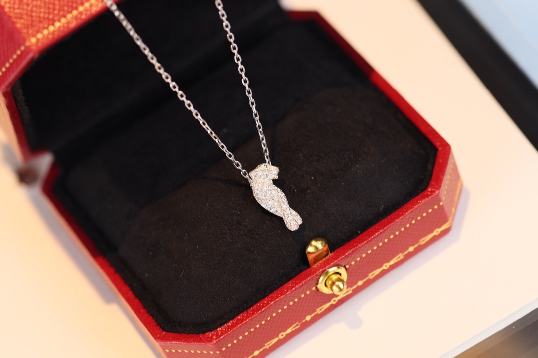 Cartier Full Diamond Paved Silver Leopard Panthère de Necklace - Original Replica Club