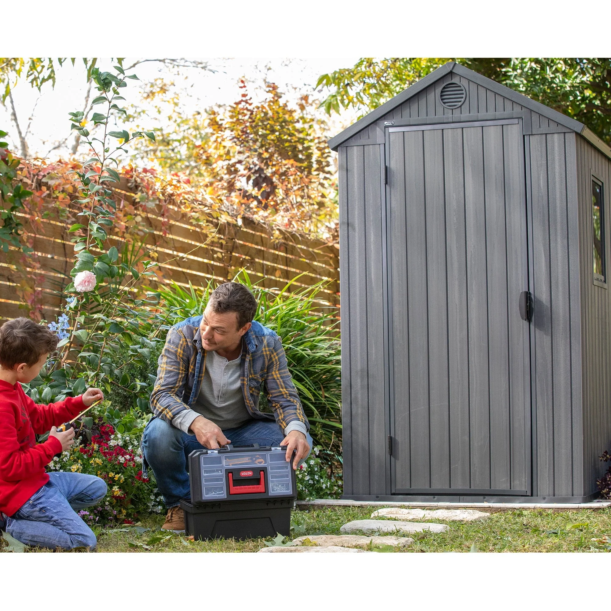 Keter Darwin 4' x 6' Outdoor Garden Tool Storage Shed w/ Window, Graphite - Image 9