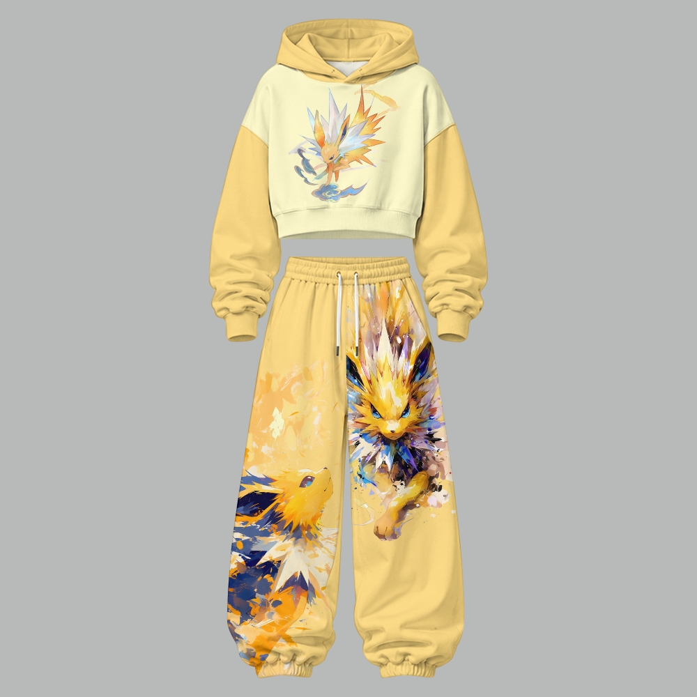 Pokémon Women's Cropped Long Sleeve Hoodie & High Waist Jogger Pants Two Piece Tracksuit Set 3051023 TeeThreads Sustain the Scene with Custom Apparel
