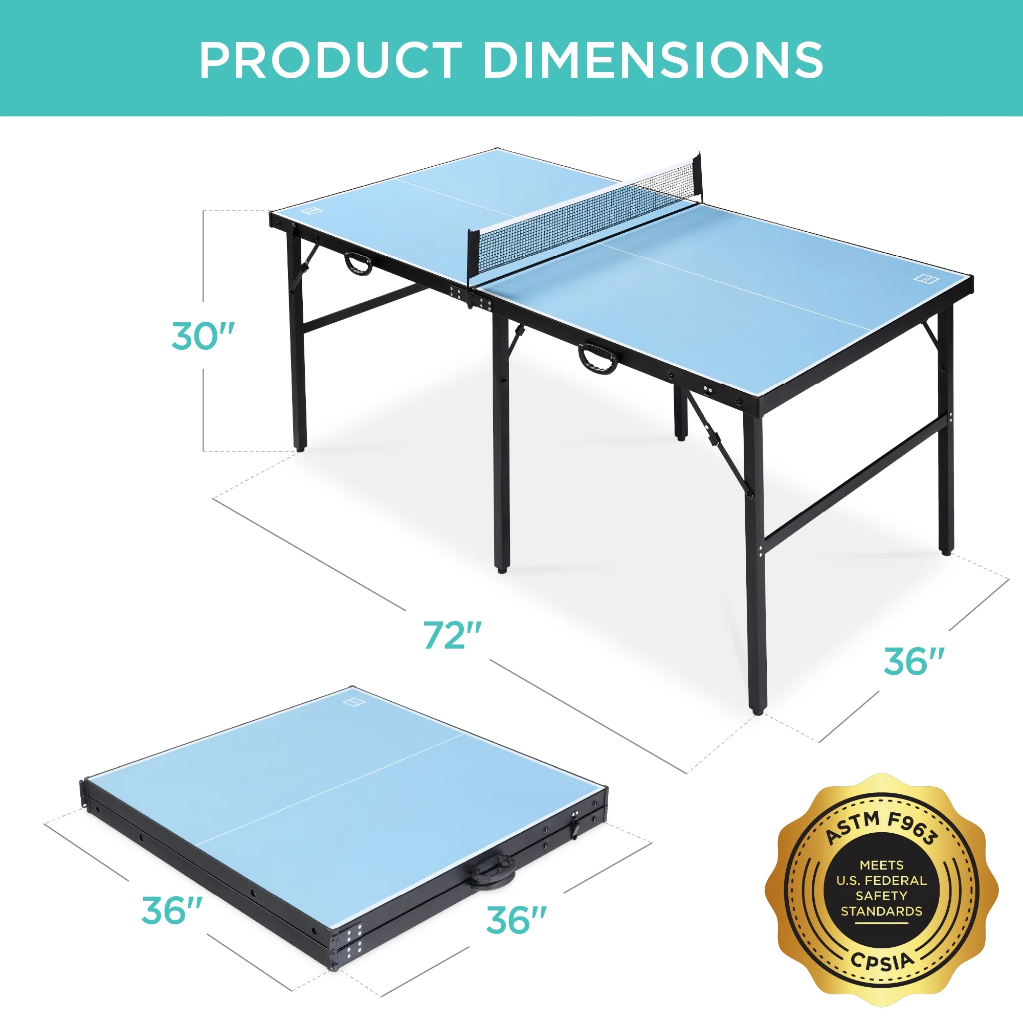 Best Choice Products 6x3ft Portable Ping Pong Table Game Set, Folding Table Tennis w/ 2 Paddles, Balls - Blue - Image 27