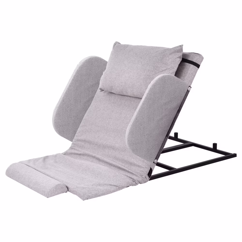 Electric Lifting Backrest for Bed, Folding Adjustable Multi-Function Neck Head and Lumbar Back Support for Elder, Electric Lifting Backrest Pillow with Electric Pump System (Gray with Armrest)