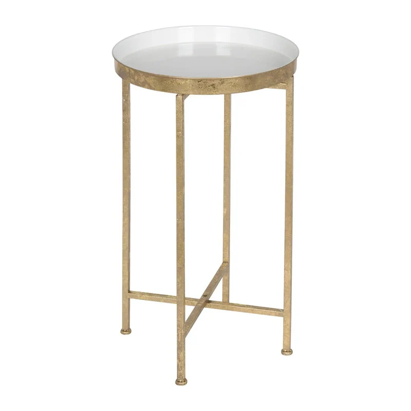 Kate and Laurel Celia Round Metal Folding Accent Table with Tray