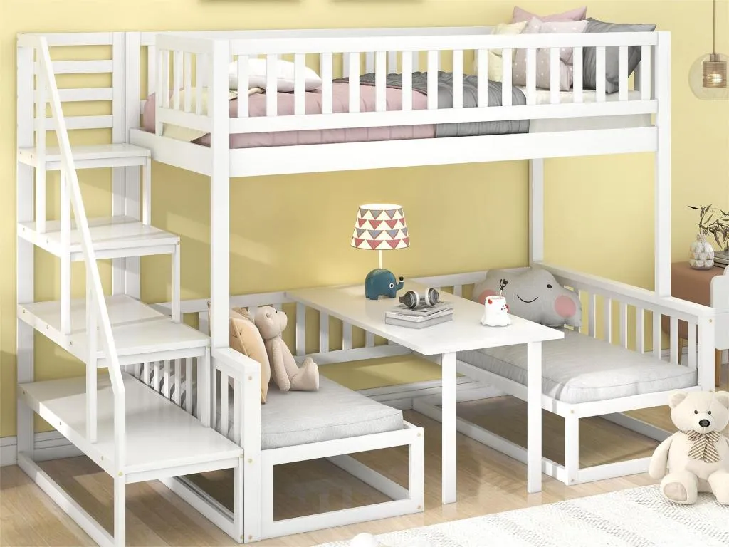 Cama altillo 90x200cm 120x200cm de Mueblestop macizo con mesa y sofá somieres de láminas - Blanco MAQO07924