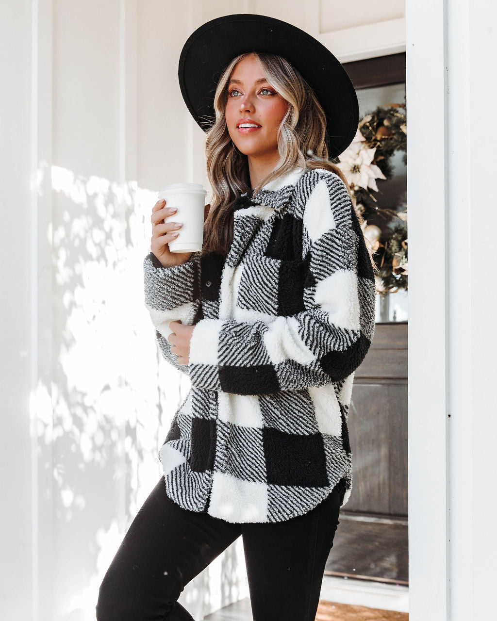 Leighton Checkered Teddy Jacket - Black - Se7enfashion