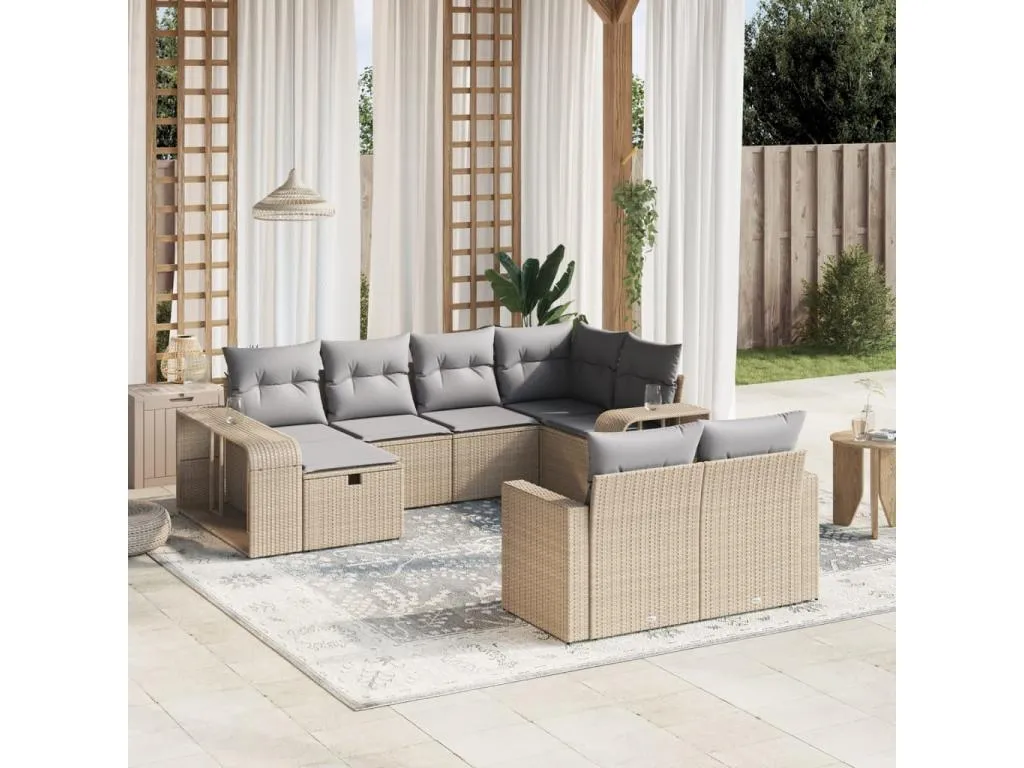 Juego de sofás jardín con cojines beige 10 piezas ratán sintético 76007HNCQ