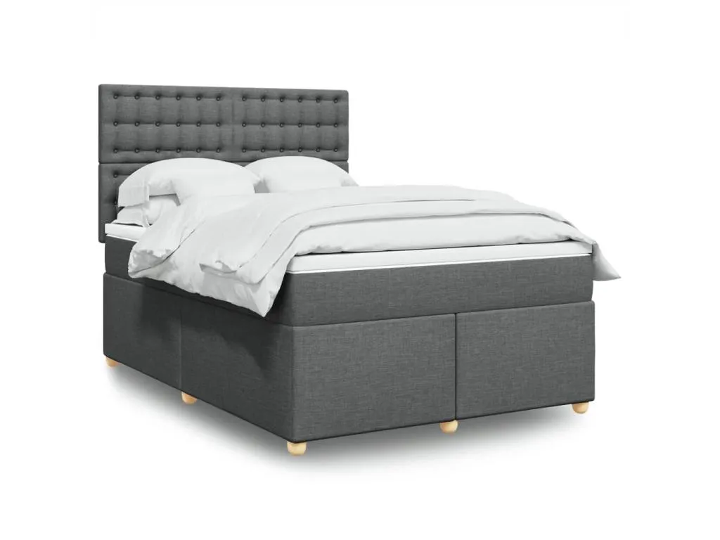 Cama box spring con colchón tela gris oscuro 140x200 cm pss3521993