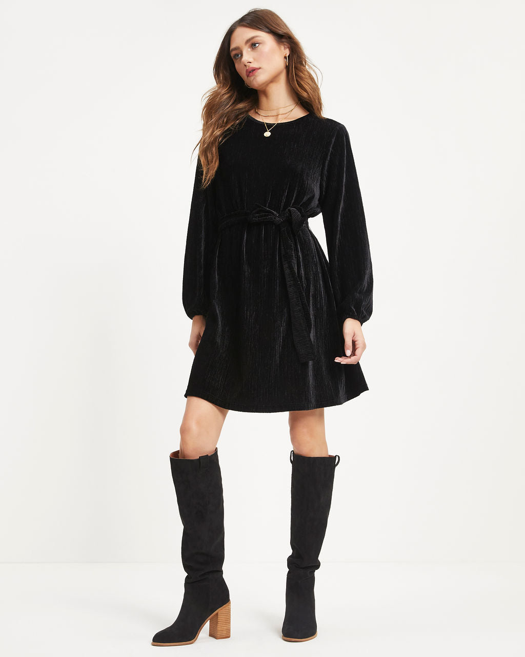 Harlyn Velvet Tie Dress - Black - Se7enfashion