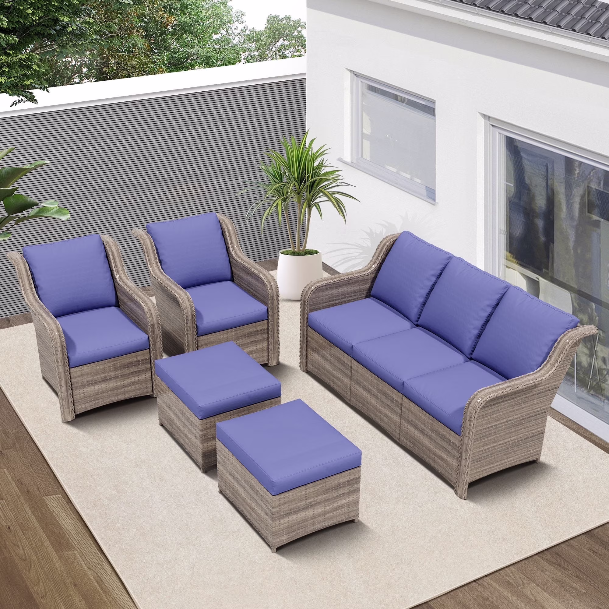Ainfox 7 Pcs Outdoor Patio Furniture Sofa Set on Sale, Grey Rattan Grey Cushion