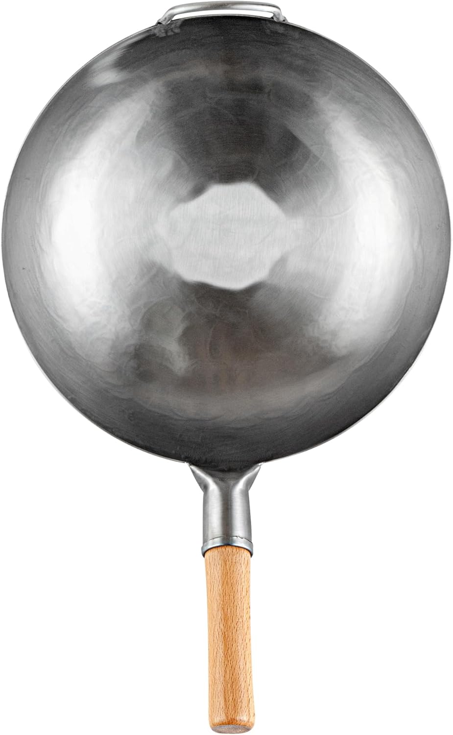 Restaurantware Carbon Steel Wok 1 Pack of 14 Inch Heavy-Duty Stir Fry Pan Silver Hand Hammered Wok Efficient Maneuvering Steel Helper Handle Uniform Heat Distribution Asian Cooking