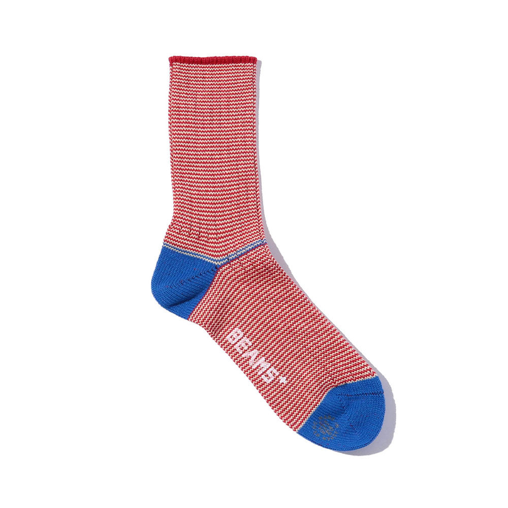 Beams Plus - Chaussettes Rib Pinstripe - Rouge & Bleu