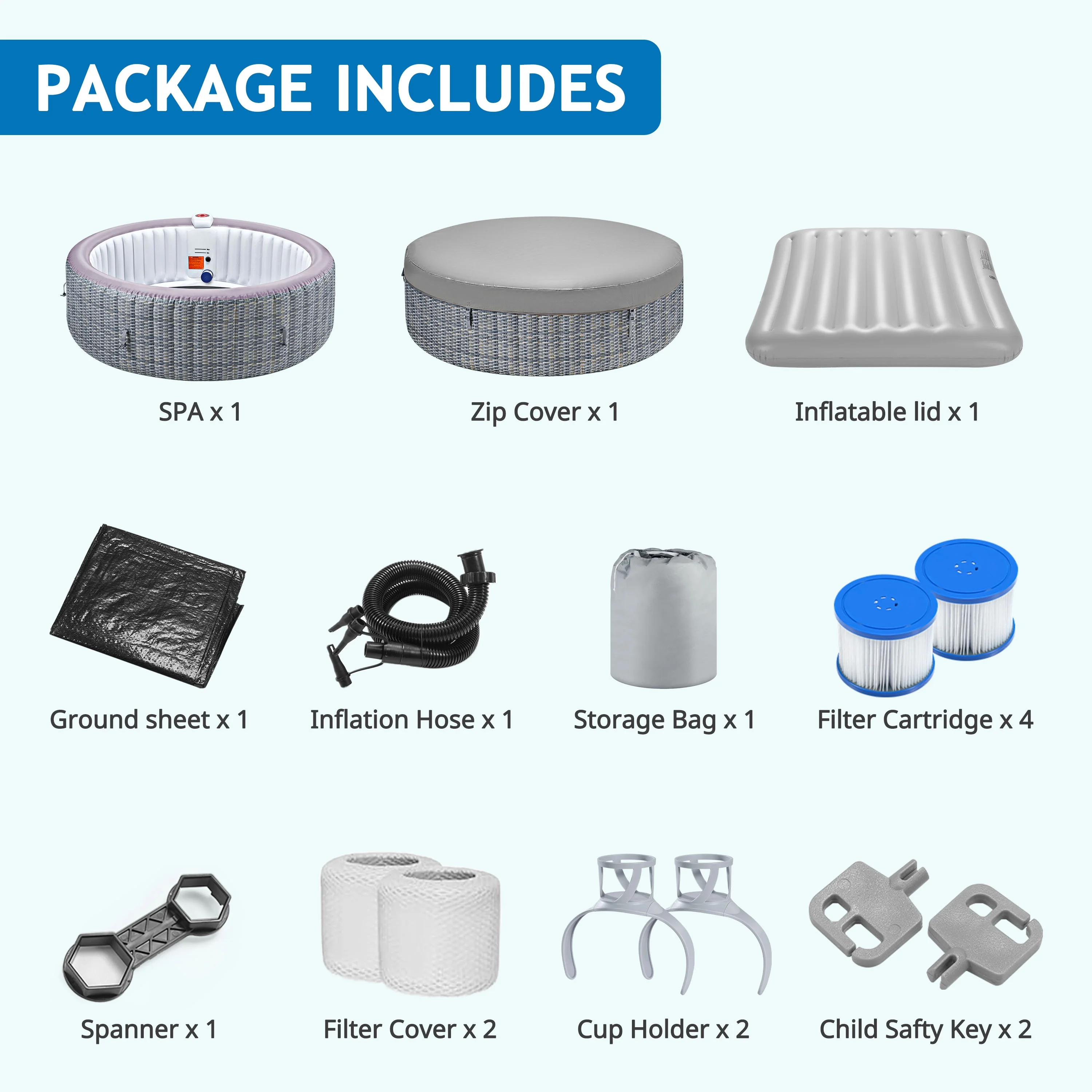 SEGMART 4-6 Person Inflatable Hot Tub Spa with 130 Jets, 82" Outdoor Spa Blow Up Hottub, Outdoor Portable Hottub with Insulated Cover, Floor Protector - Image 11