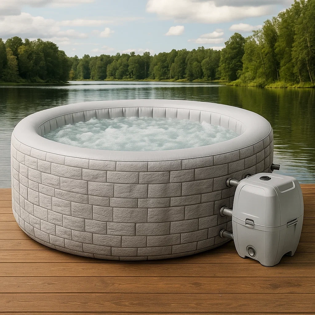 Spas hinchables 196x196x71 cm 4 personas redondo gris/ blanco GjsjXZJ361ze