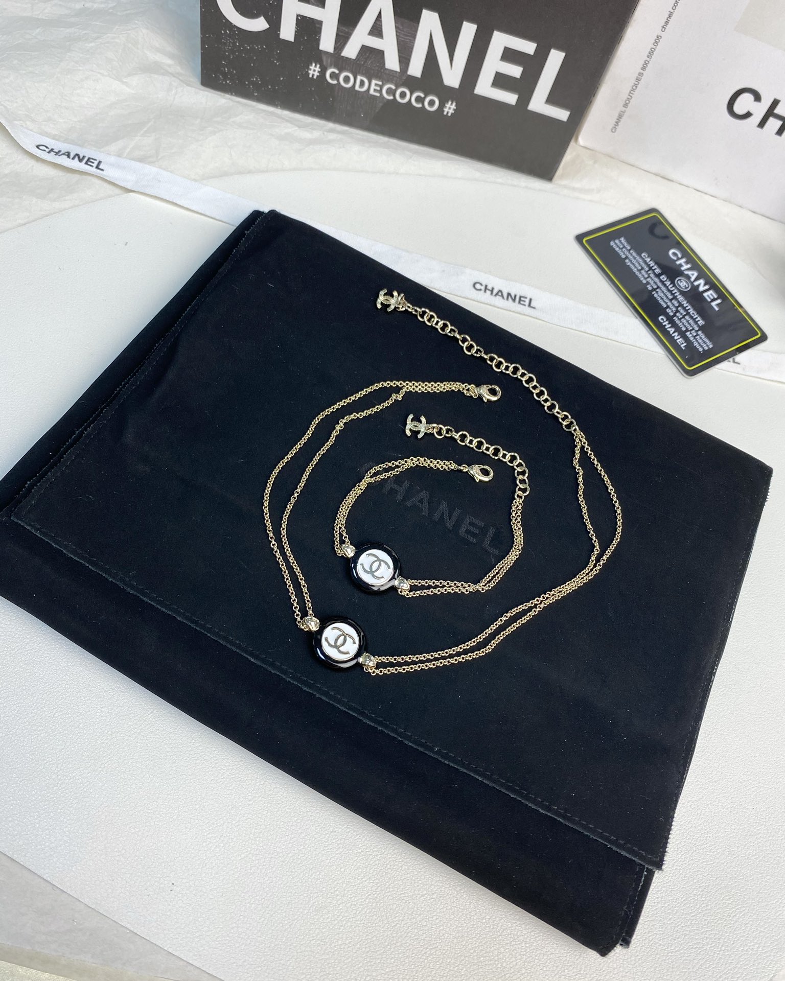 Chanel Black & White Round Enamel Necklace Bracelet and Ring - Original Replica Club