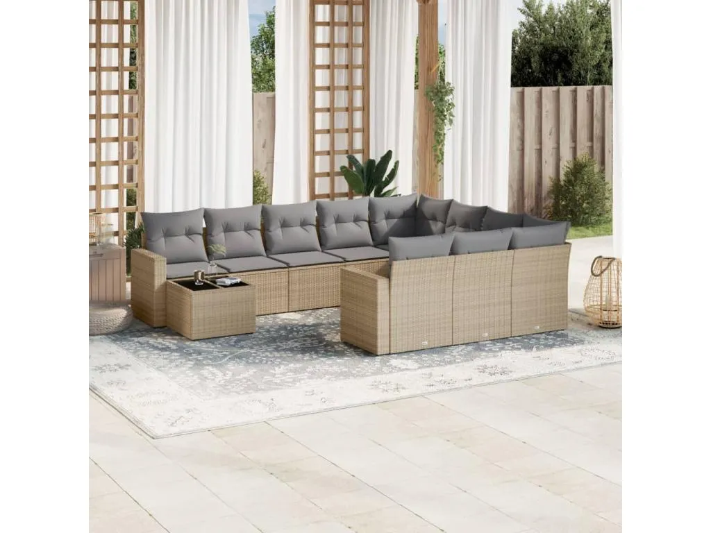 Set de sofás de jardín 11pzas con cojines ratán sintético beige zmco86655