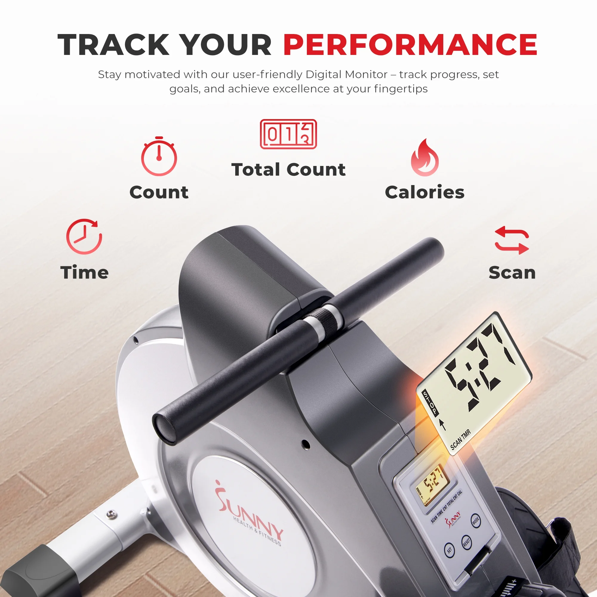 Sunny Health & Fitness 53.4" Extended Slide Rail Magnetic Rowing Machine Rower with Free SunnyFit App Membership - SF-RW5515 - Image 8