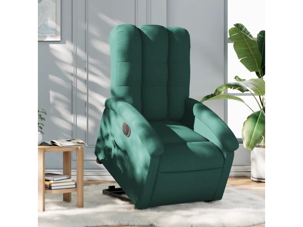 Sillón eléctrico reclinable elevable de tela verde oscuro