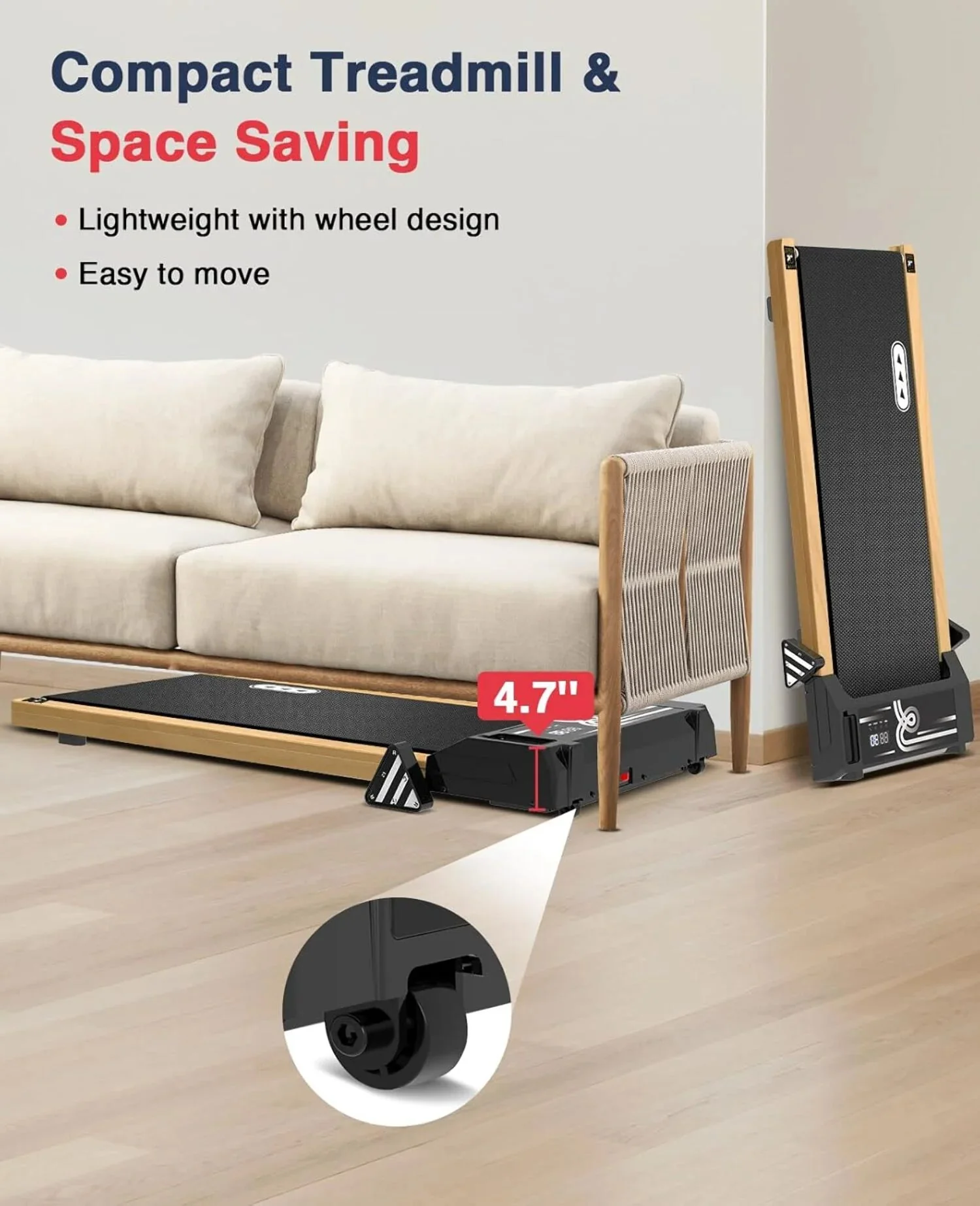Ecotronic Indoor Electric Walking Pad With Natural Wood Finish, 2.25HP Motor, LED Display, Remote Control And Incline - Image 7 Ecotronic Indoor Electric Walking Pad With Natural Wood Finish, 2.25HP Motor, LED Display, Remote Control And Incline - Image 7