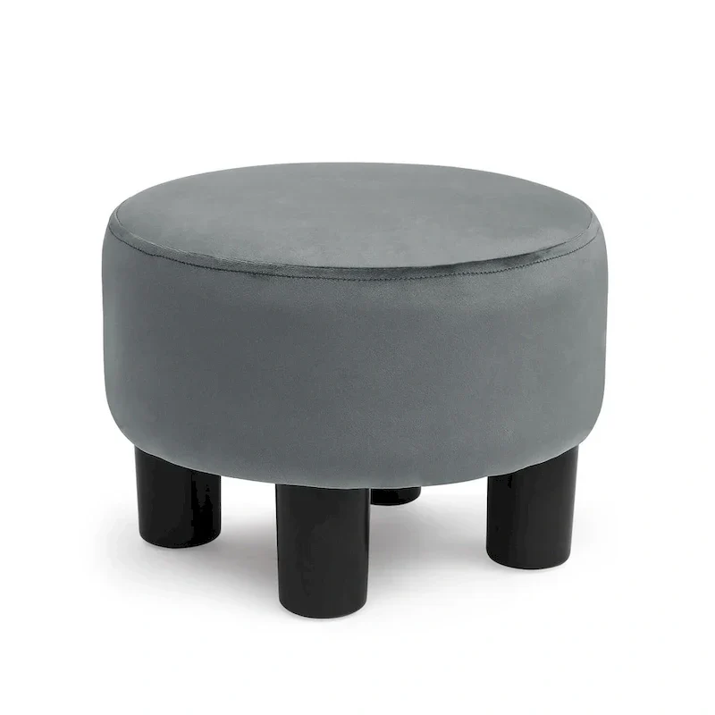 Adeco Modern Velvet Round Ottoman Footrest Stool with Padded Seat