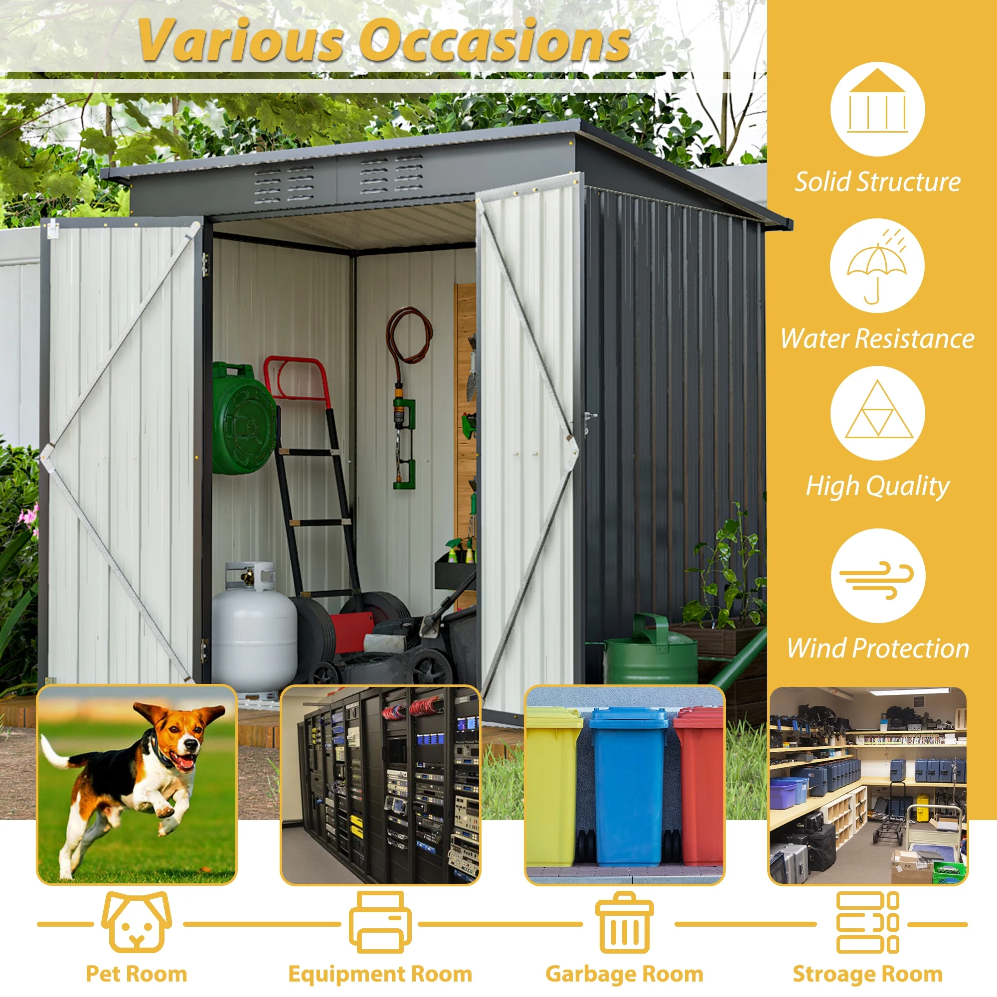 6 x 4 ft Outdoor Storage Shed with Floor Frame, Storage Sheds for Outside with Lockable Door, All Weather Garden Tool Shed with Air Vent for House Backyard Patio Lawn, Black - Image 6