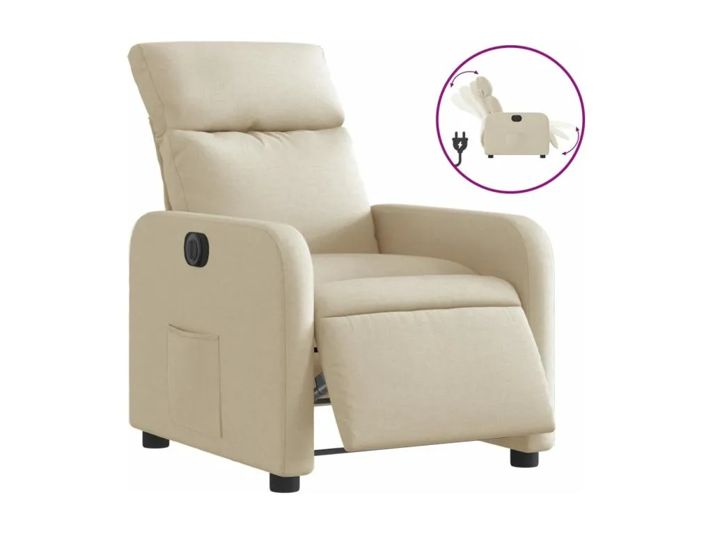 Sillón reclinable eléctrico de tela crema