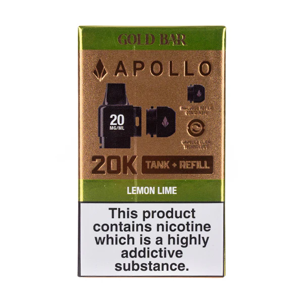 gold bar apollo 20k pod vape kit Lemon Lime Gold Bar Apollo 20k Prefilled Pods