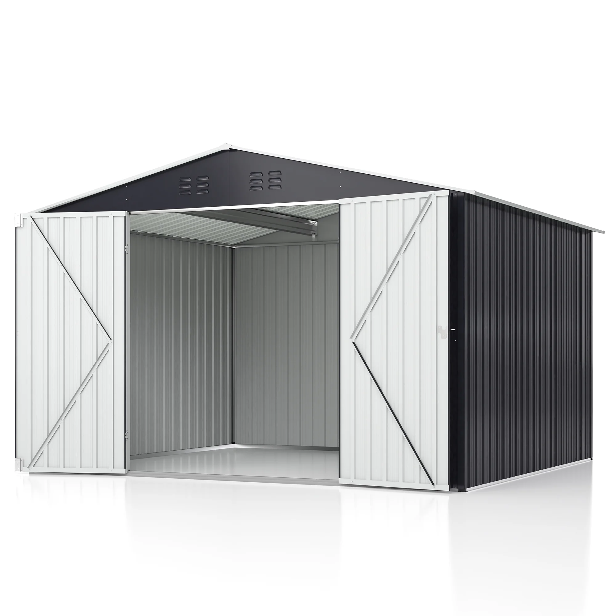 NETAJE 8x12 FT Outdoor Metal Shed with Updated Aluminum Frame, Storage Shed with Lockable Doors & Sliding Roof for Backyard, Garden, Gray - Image 12