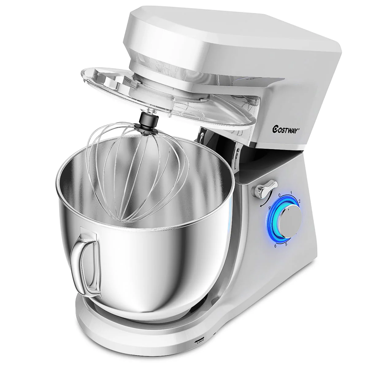 Costway Tilt-Head Stand Mixer 7.5 Qt 6 Speed 660W with Dough Hook, Whisk & Beater Silver - Image 10