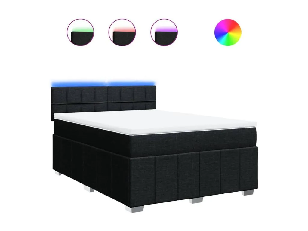 Cama box spring con colchón tela negro 140x200 cm ywb3520768