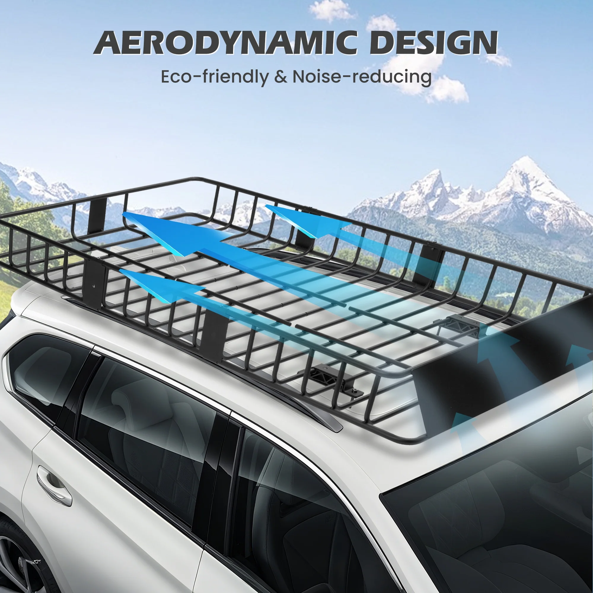 Naipo Roof Rack Cargo Basket,500 lb,64"x39"x6"Extendable Roof Luggage Holder Rack with 4 U-Bolts for SUV/RV,Camping - Image 7
