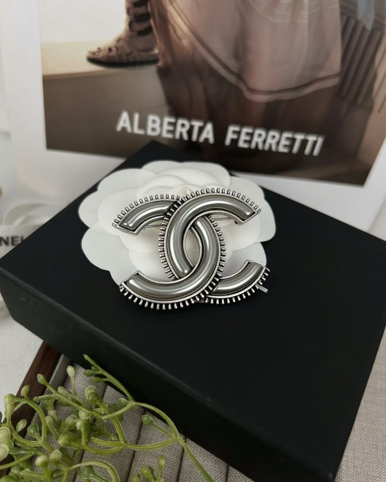 Chanel Vintage Gray CC Brooch - Original Replica Club