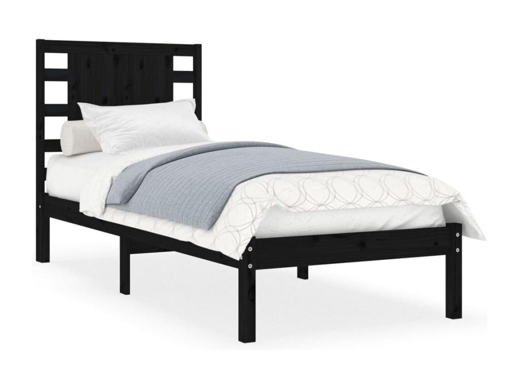 Mueblescolor de cama individual madera maciza negra 75x190 cm