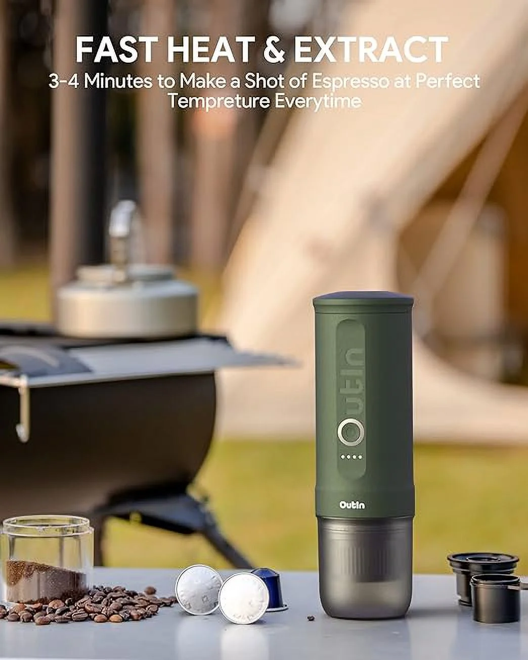 Nano Portable Electric Espresso Machine: 20 Bar, 3-4 Min Self-Heating, Mini 12V/24V Car Coffee Maker with NS Capsule & Ground Options - Ideal for Camping, Travel, RV, Hiking, Office (Space Grey) - Image 9