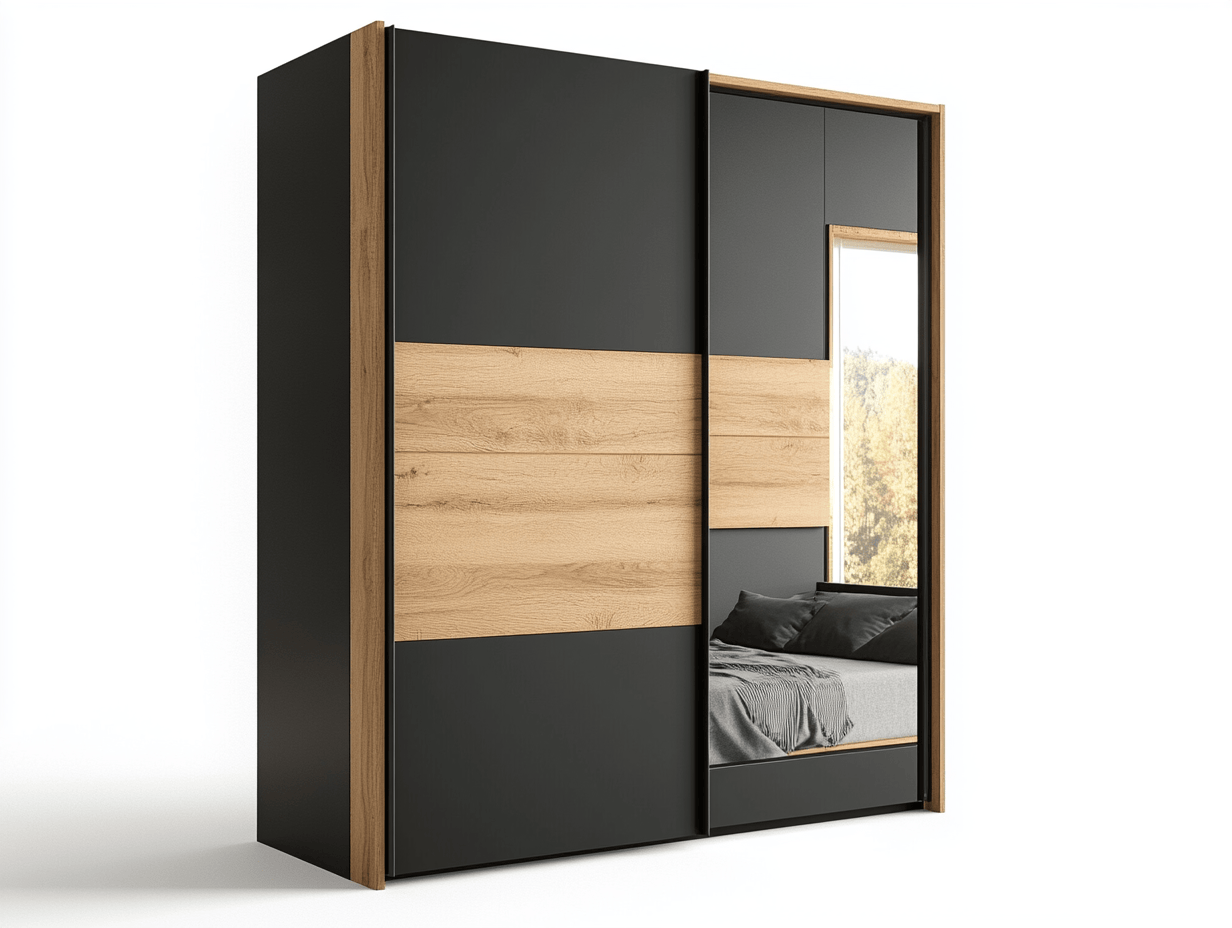 Armario moderno de puertas correderas en negro y roble