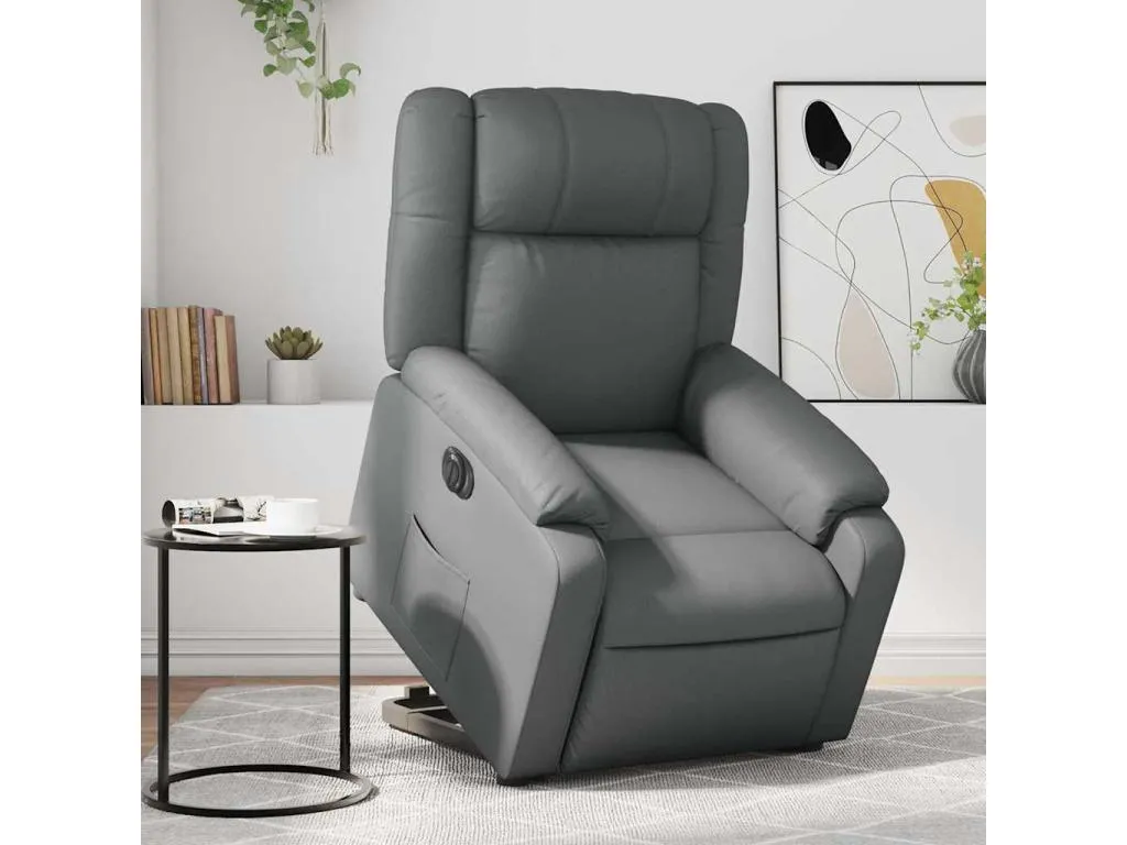 Sillón de masaje elevable eléctrico cuero sintético gris