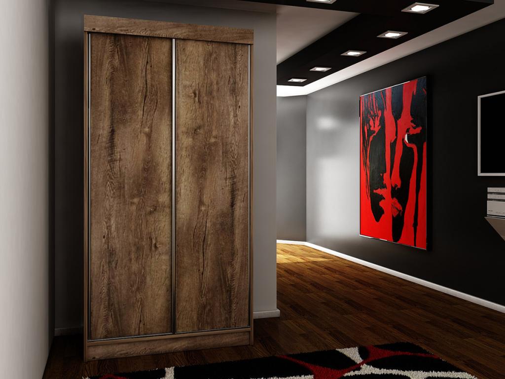 Armario Dover 104, Fresno oscuro, 200x100x62cm, Puertas de armario: Correderas