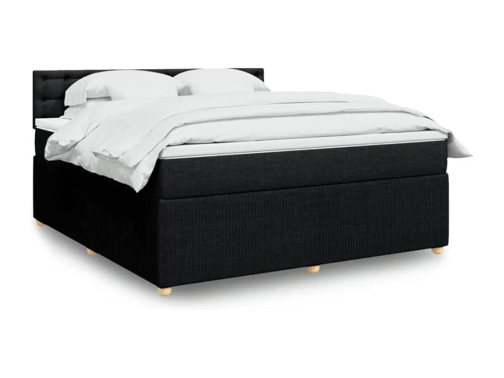 Cama box spring con colchón tela negro 180x200 cm tkq3518537