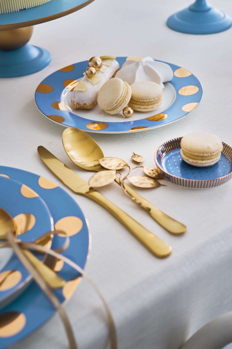 Set/2 Plates Dot Delight Light Blue/Gold 21cm