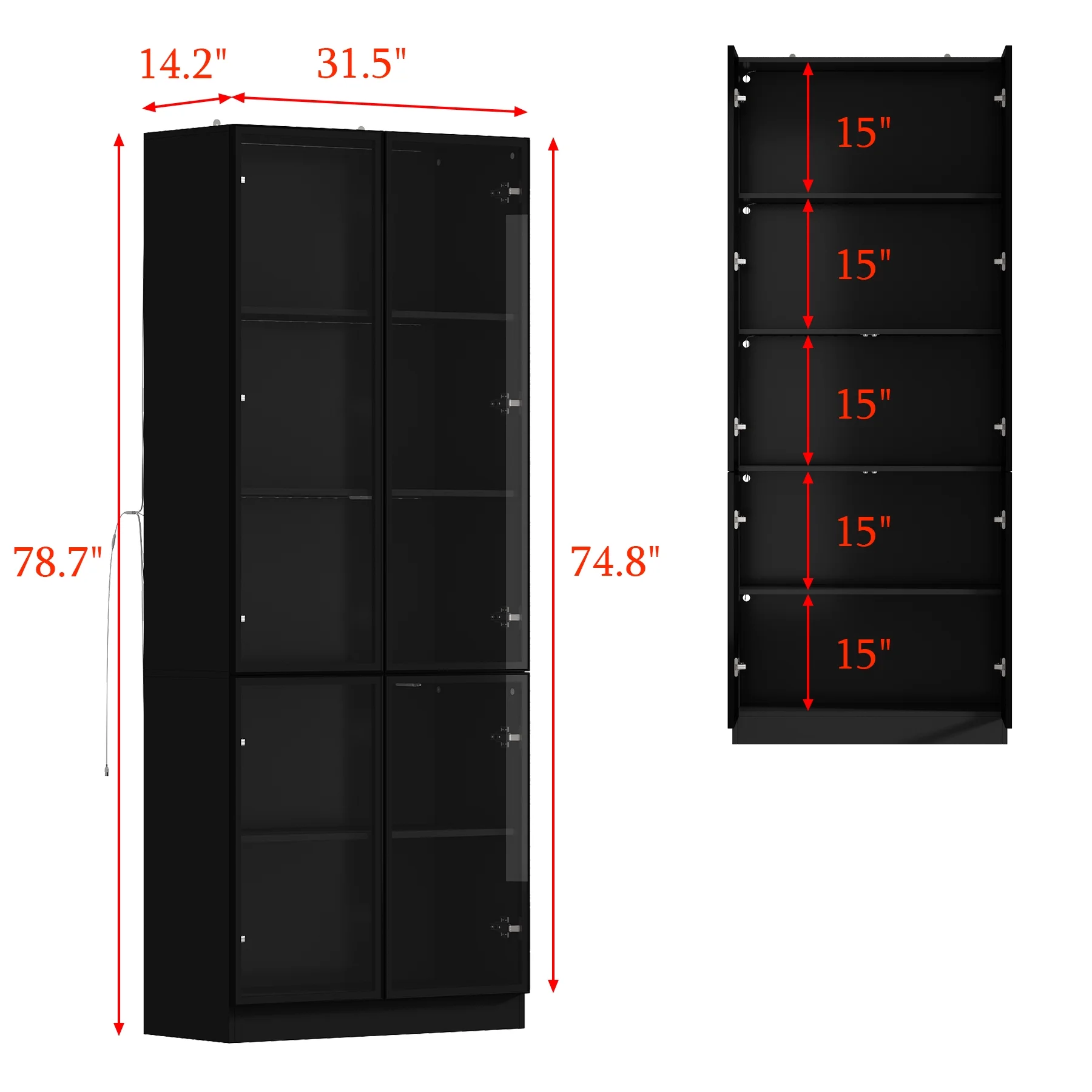 KULAGAGA Bookcases Organizer with LED Lights, Heavy Duty Display Cabinet with Glass Door for Living Room, 31.5" Wide - Image 9