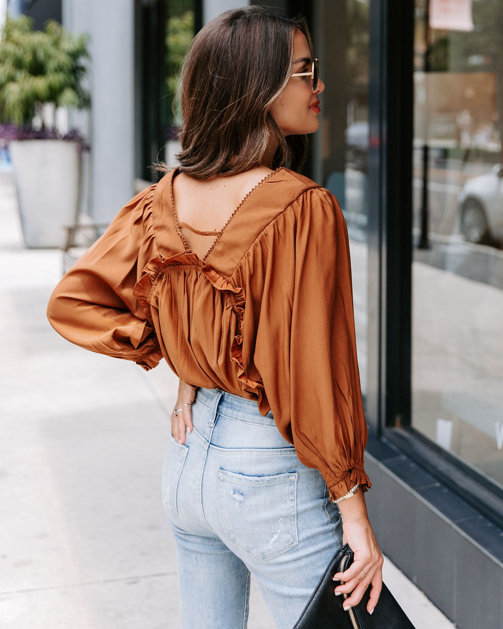 Arrow Ruffle Tassel Tie Top - Cinnamon - SALE - Se7enfashion