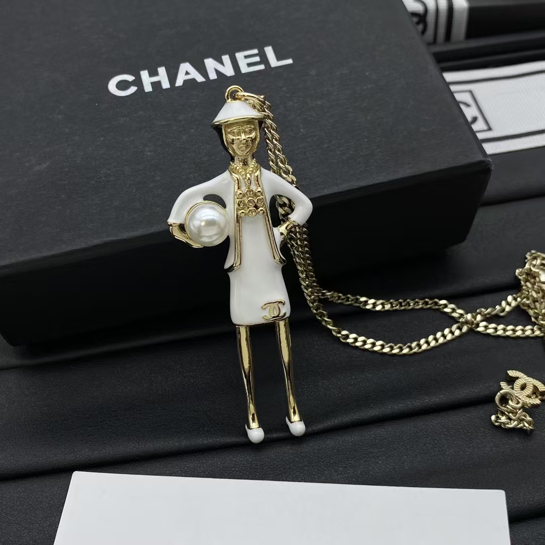 Chanel Coco Mademoiselle Figurine Enamel Gold Tone Necklace - Original Replica Club