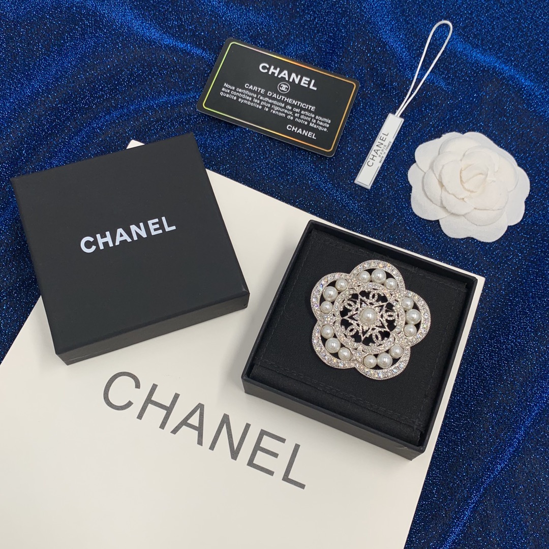 Chanel Swarovski Diamond Paved Pearl Camellia Brooch - Original Replica Club