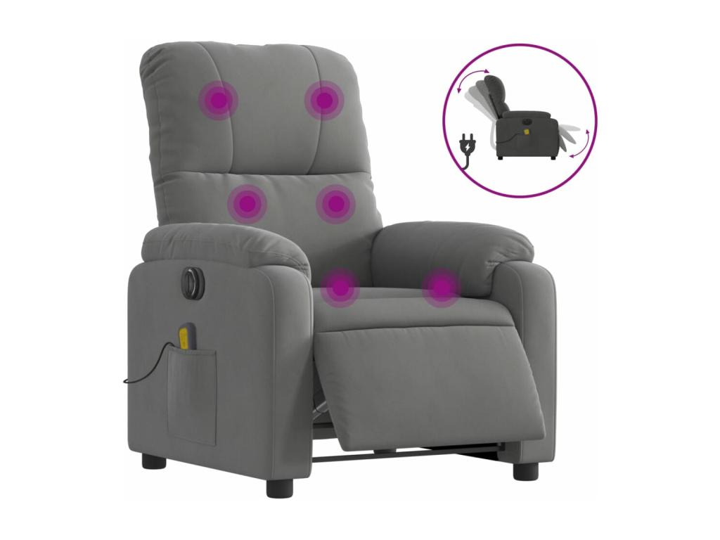 Sillón reclinable masaje eléctrico tela microfibra gris oscuro