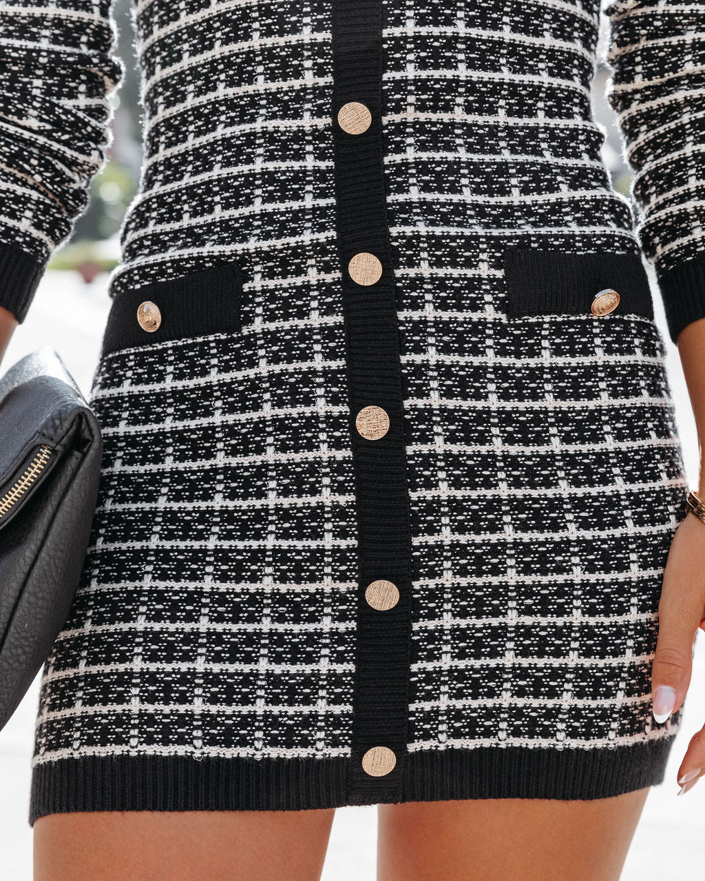 Glad You're Here Puff Sleeve Tweed Dress - Black - Se7enfashion