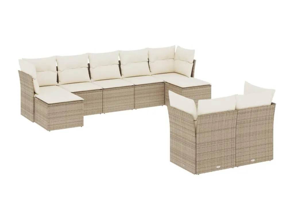 Set de sofás de jardín 9 pzas con cojines ratán sintético beige