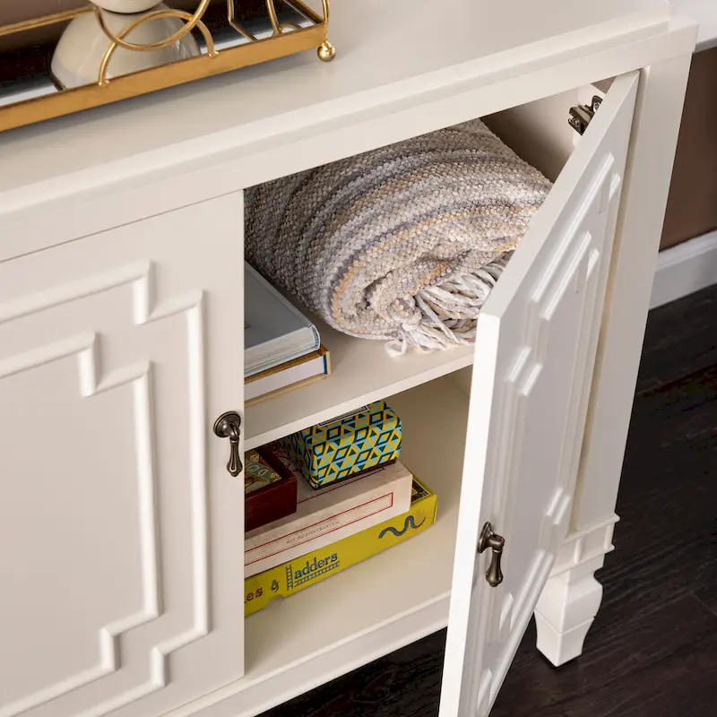 SEI Furniture Taborley Antique White Double-Door Accent Cabinet" can be rewritten as:"SEI Furniture Taborley Antique White Double-Door Accent Storage Cabinet