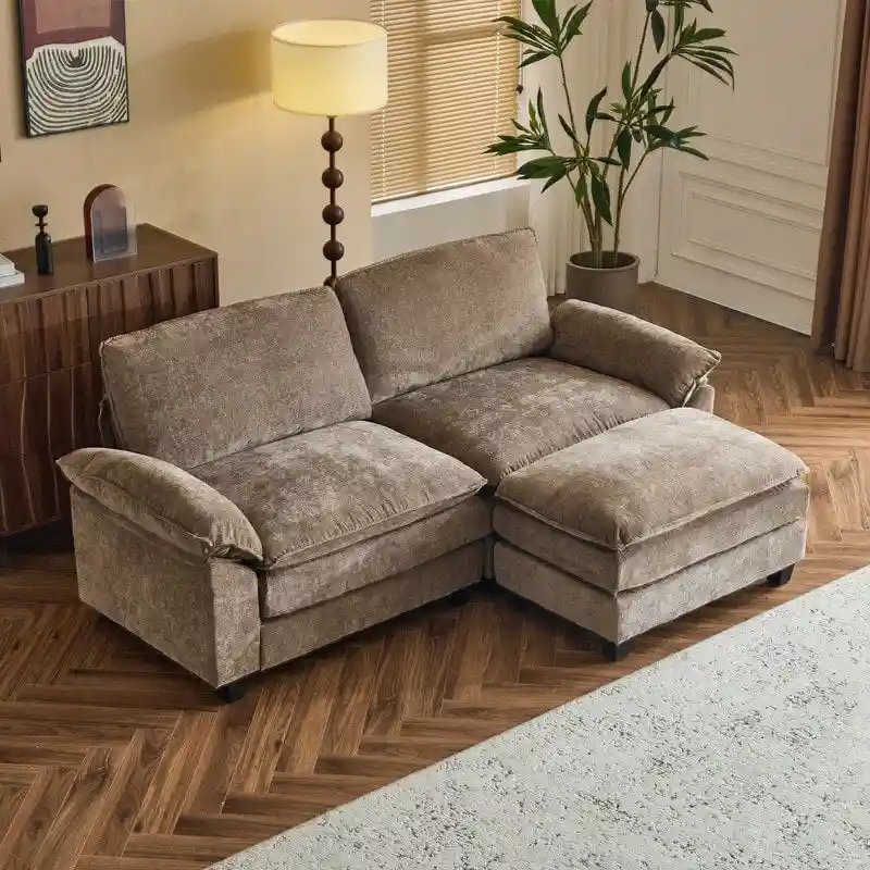 Chenille Two-Seater Sofa with Footstool - 2+1 Indoor Double Bag, Dimensions: 217*141*85