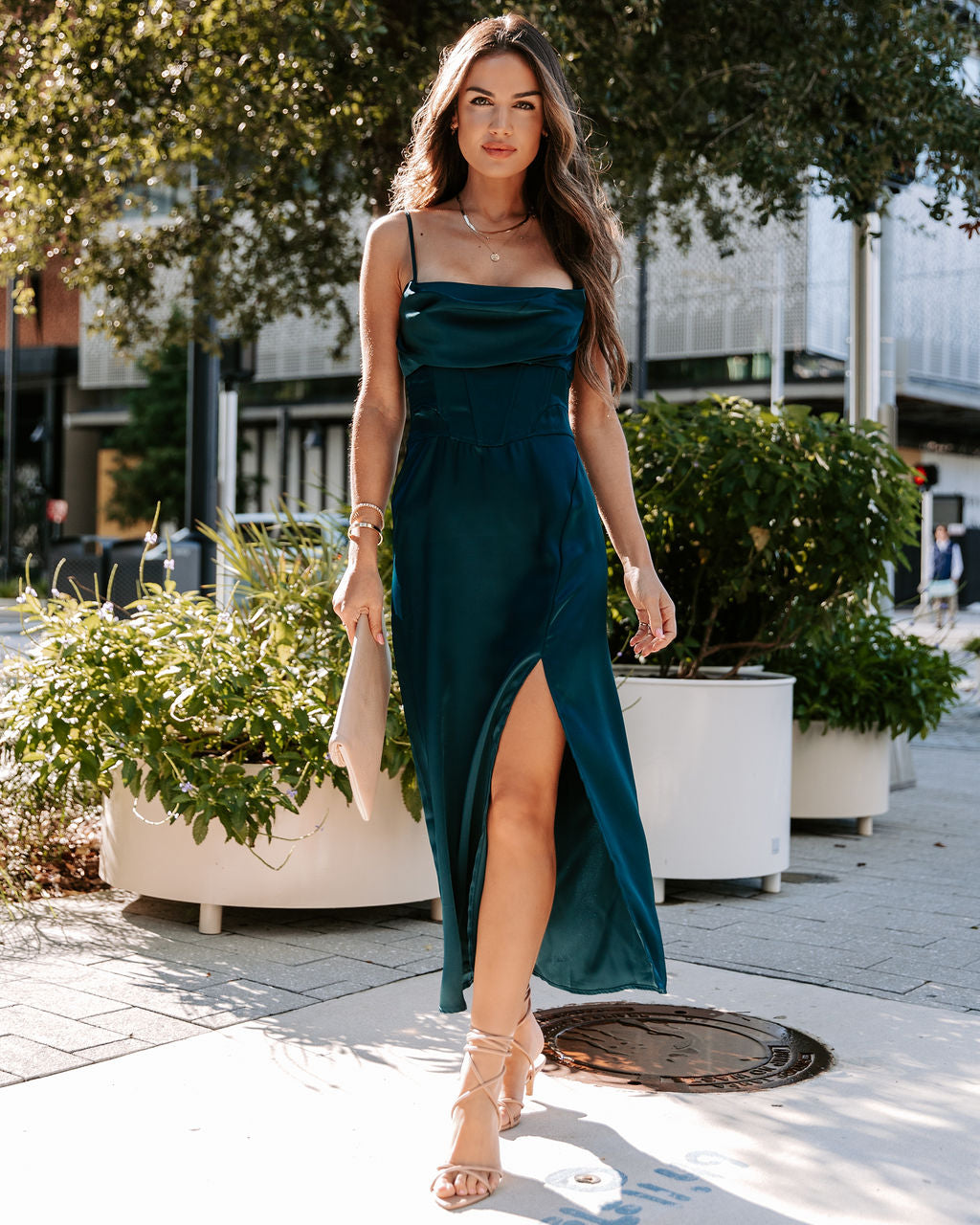 Simply Breathtaking Satin Cowl Neck Midi Dress - Hunter Green - Se7enfashion